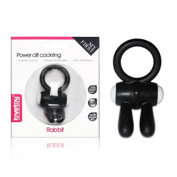 Черное эрекционное кольцо с вибрацией Power Clit Cockring Rabbit