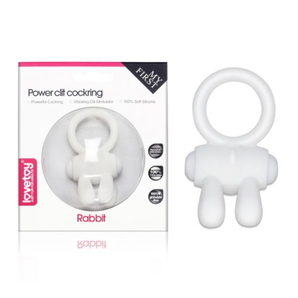Белое эрекционное кольцо с вибрацией Power Clit Cockring Rabbit
