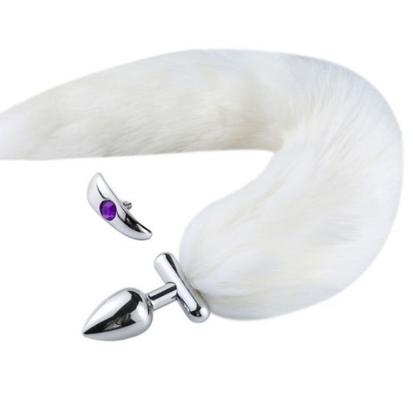 Deformable Fox Tail Metal Anal Plug White