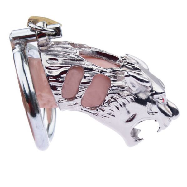 Latest Tiger Head Stainless Steel Male Chastity Device cocks Cage