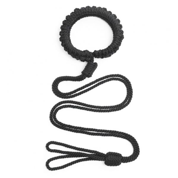 new braided rope collar with long hauling rope Black